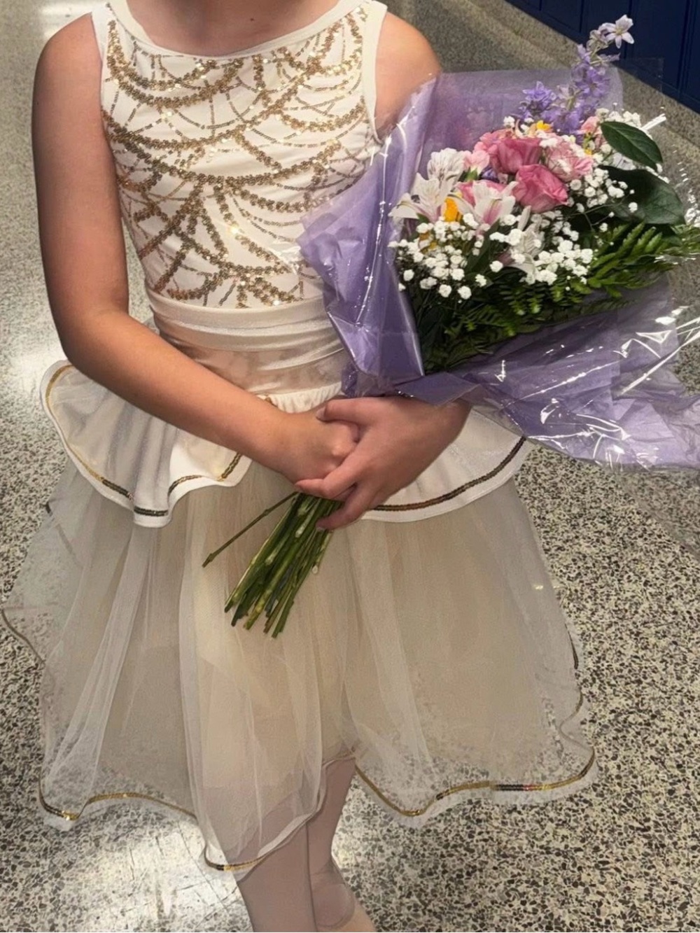 Girls Cream and Gold Tulle Party Dress